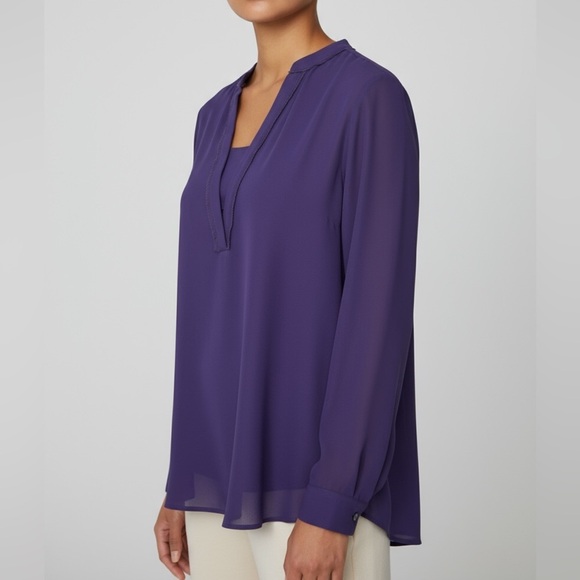 Simply Vera Vera Wang Roll Tab Sleeve Popover Blouse Plum - Picture 1 of 10